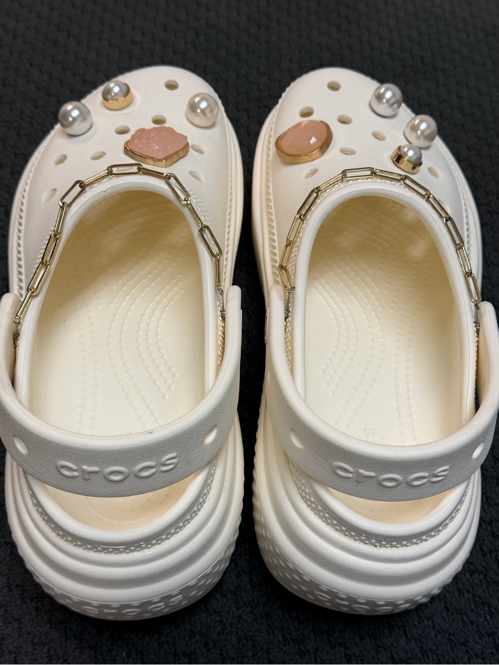 CROCS Classic Crush Clog White Platform Custom Shoes Size W7 M5 Jewels Charms - Picture 10 of 12